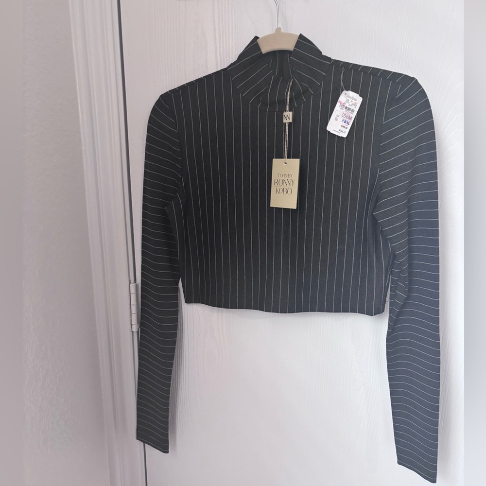 Torn by Ronny Kobo Sulan Mock Neck Crop Top